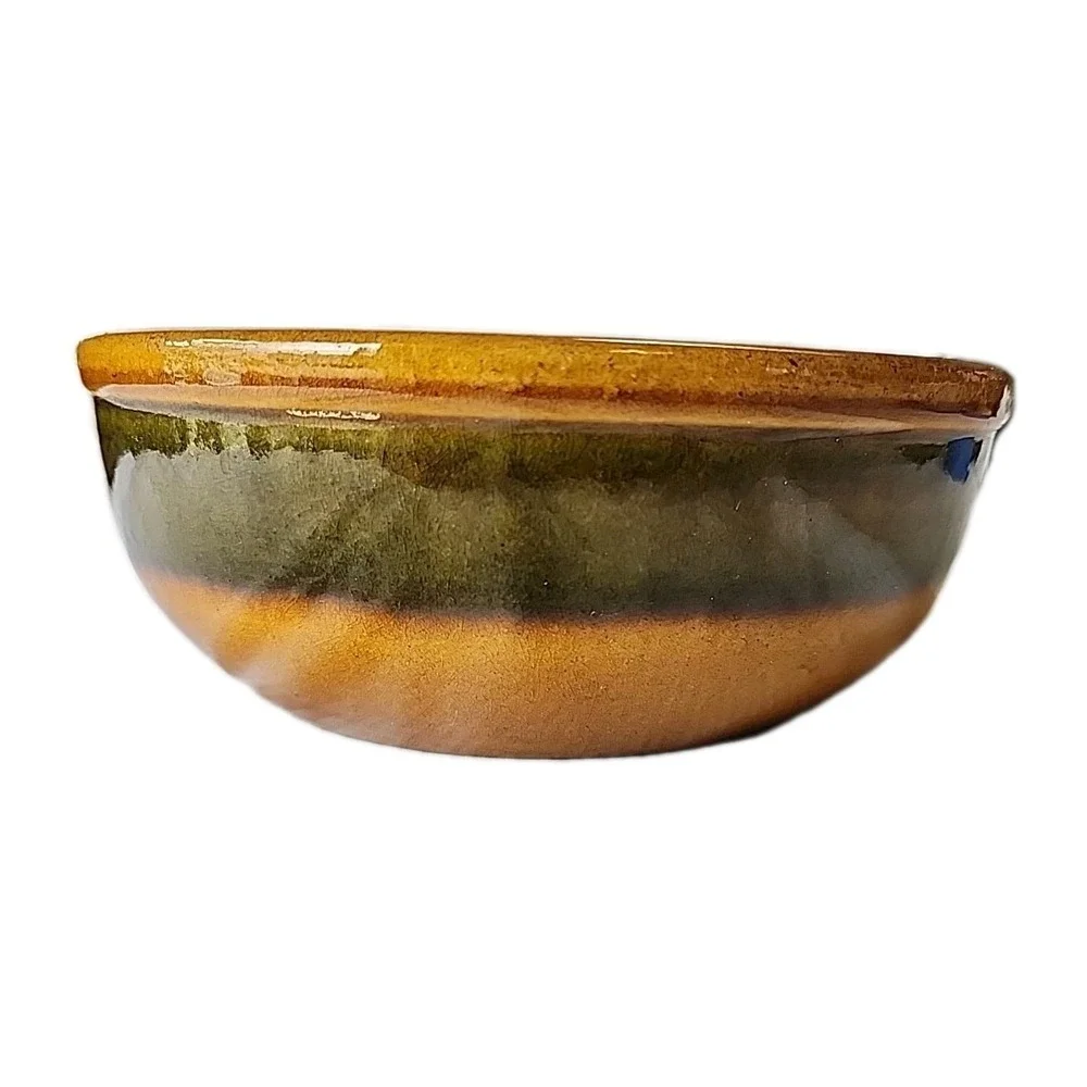 VTG Landert 20 MCM 70s‎ Swiss Stoneware Fondue Pot Brown w/Moss Green Stripe EUC